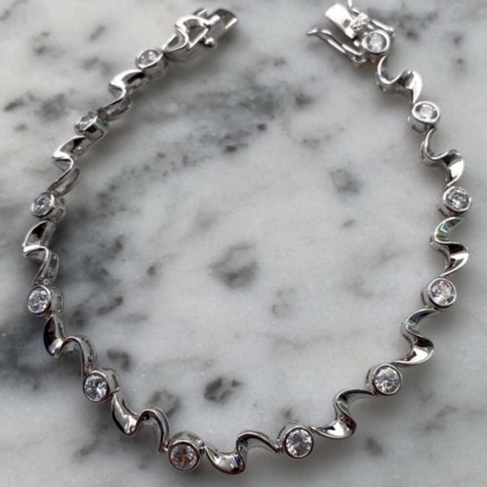 Solid Sterling Silver Diamond Tennis Bracelet - image 2